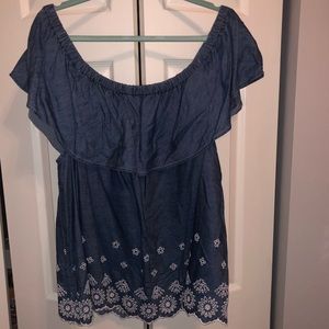 Denim off the shoulder top.